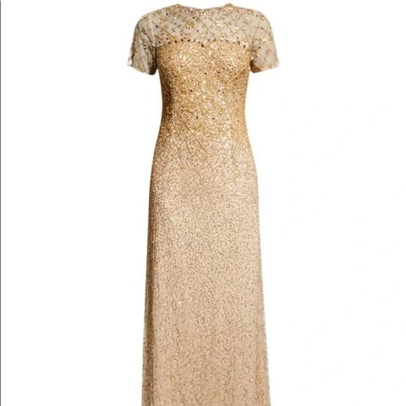 Aidan Mattox Ombre Sequin Column Gown Light Gold / Nude Size 4